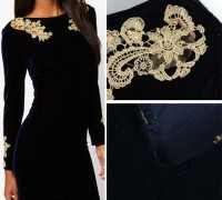 fashion-womens-sexy-slim-solid-color-embroidery-crochet-o-neck-long-sleeve-velvet-short-skirt-summer