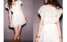 free-shipping-charm-deep-v-neck-women-sheer-lace-shrink-waist-slim-mini-casual-pleated-dresses