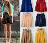 free-shipping-green-blue-red-pink-yellow-navy-big-size-fashion-skirts-plain-chiffon-high-waist