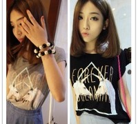 little-bride-2013-summer-new-arrival-double-unicorn-trigonometric-all-match-cotton-o-neck-pattern-tee